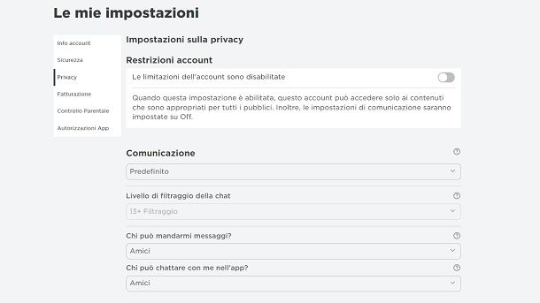 Restrizioni account Roblox