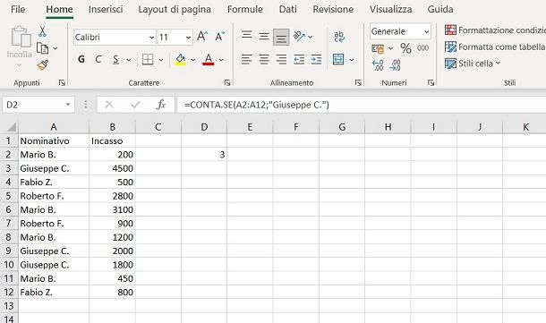 Come contare quante volte compare un valore in un intervallo