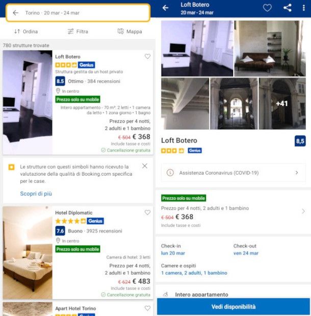 ricerca offerte su mobile da app Booking