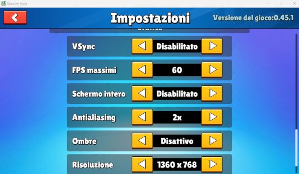 Impostazioni Stumble Guys su PC