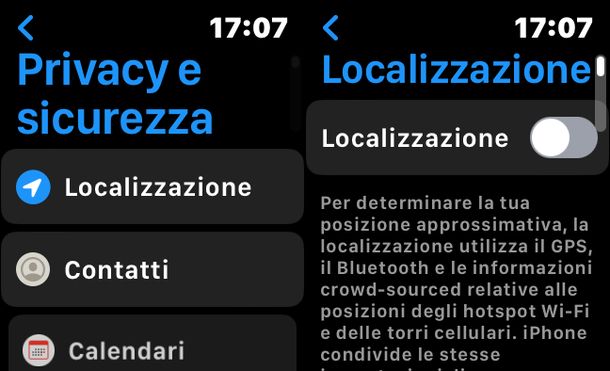 Disabilitare localizzazione Apple Watch