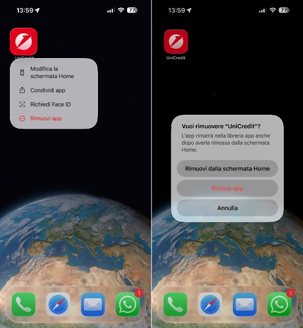 Disinstallare app UniCredit