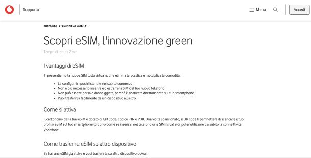 Vodafone eSIM, pagina web
