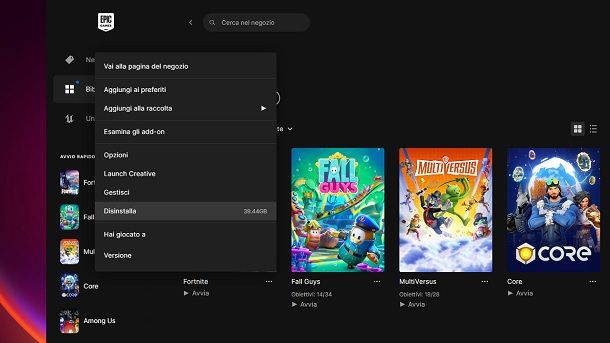 Verifica peso Fortnite PC Epic Games Launcher