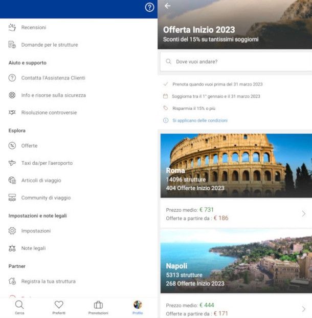 ricerca offerte su app Booking