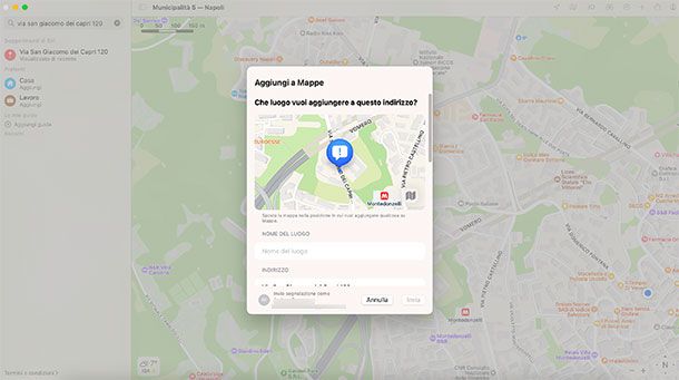 Come aggiungere un luogo su Apple Mappe Mac