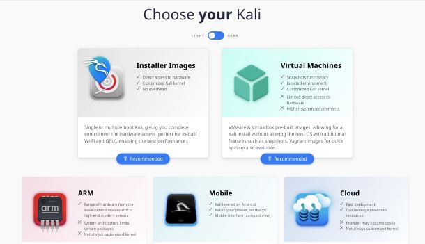 Kali Linux home page