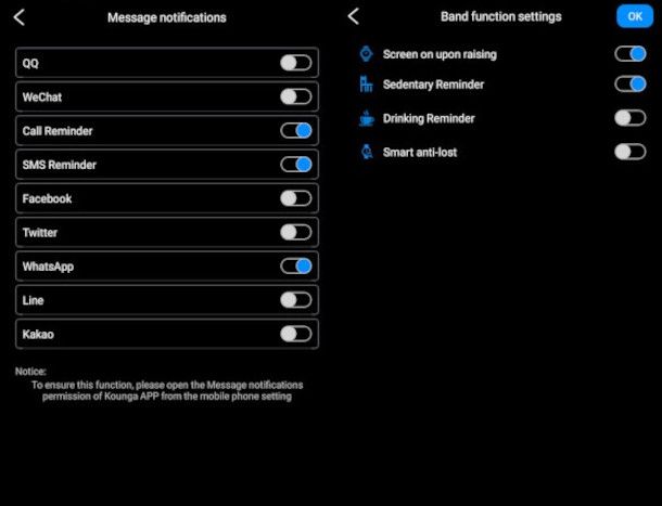 impostazioni notifiche e avvisi app Kounga per Android