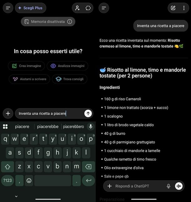 Ricetta ChatGPT mobile