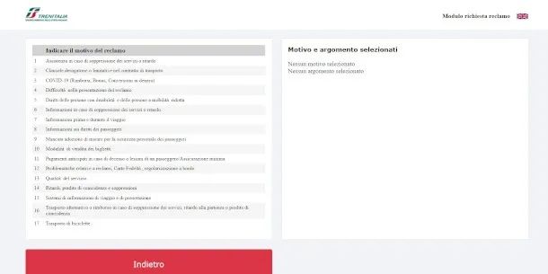 Modulo reclami Trenitalia