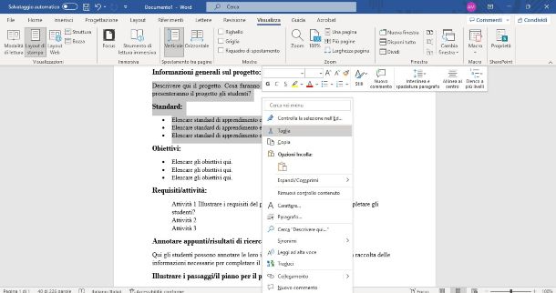 Word, funzione Taglia e Incolla