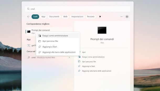 avvio prompt dei comandi come amministratore su Windows 11