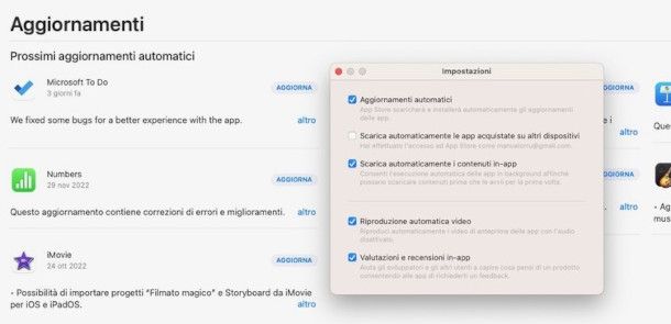 attivazione aggiornamenti automatici su Mac App Store