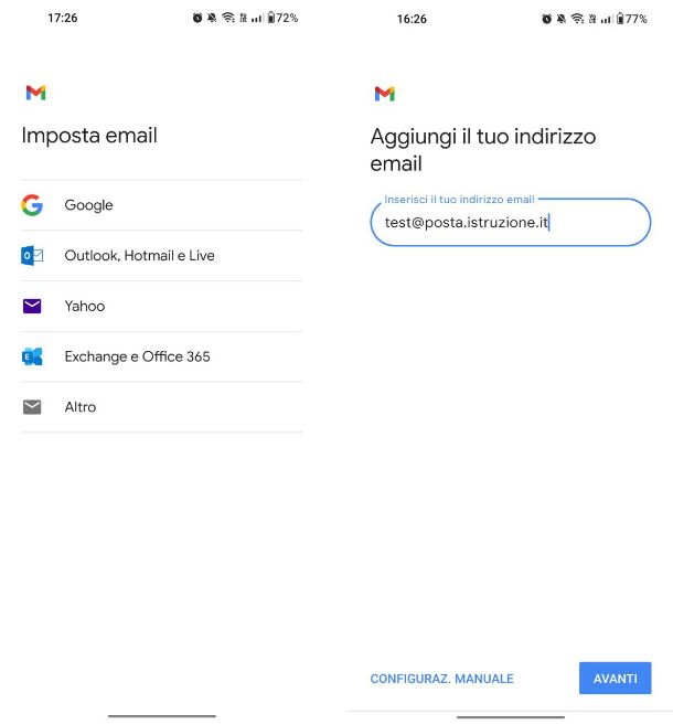 Come configurare email istruzione su Android