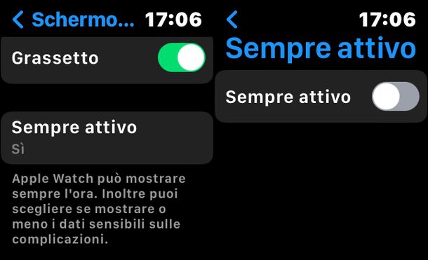 Disabilitare Sempre attivo Apple Watch