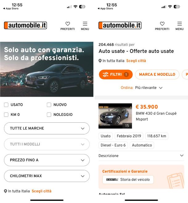 Altre applicazioni per auto usate