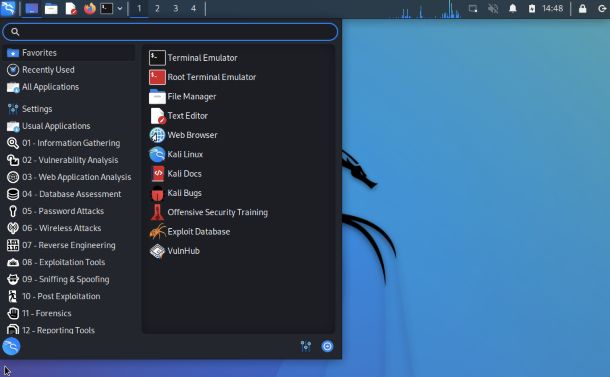 Kali Linux, ambiente desktop Xfce
