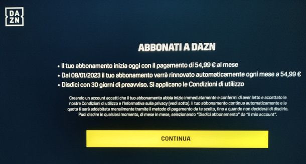 attivazione DAZN da app per Smart TV Android