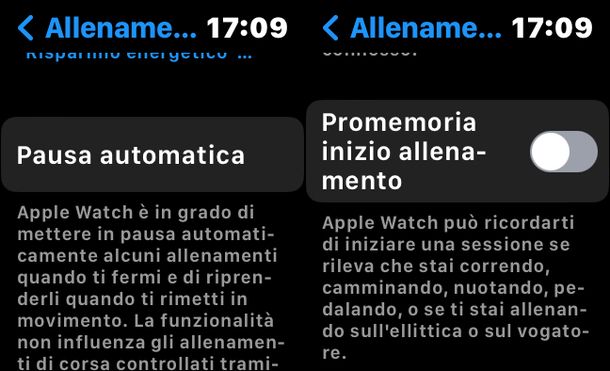 Impostazioni allenamento Apple Watch