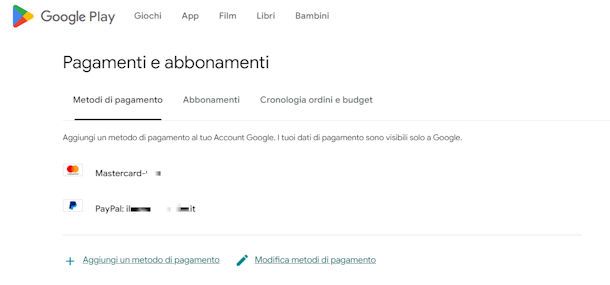 Cambiare metodo di pagamento su Play Store