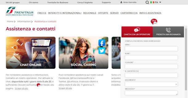 accesso al servizio di chat da sito Trenitalia