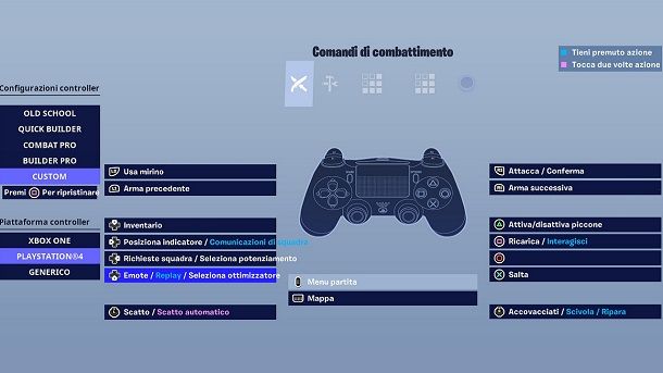 Impostare comandi Ottimizzatore della Realtà Fortnite PlayStation 4