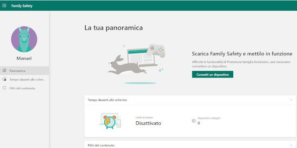 schermata Family Safety di Microsoft