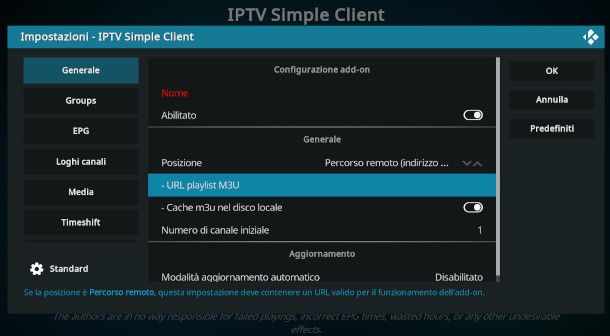 aggiunta lista IPTV su Kodi