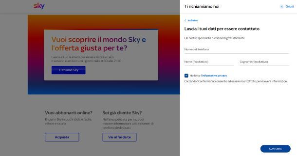 Come contattare Sky per non clienti