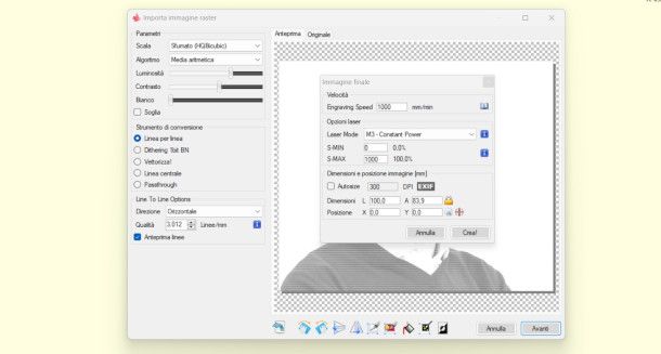 parametri di conversione immagine LaserGRBL