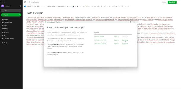 Ripristino note su Evernote