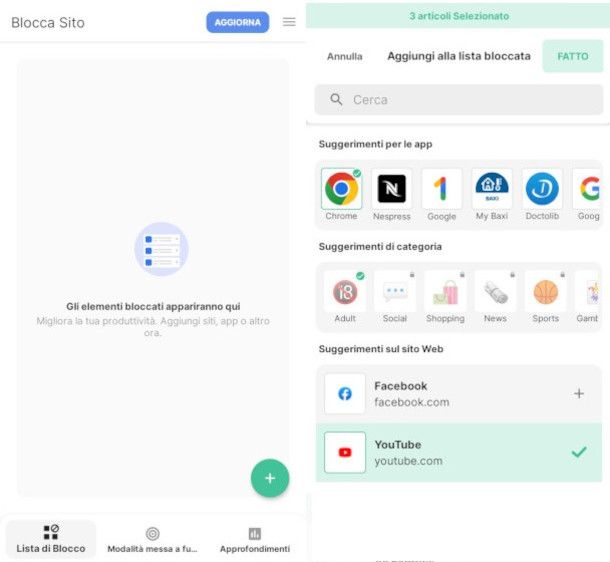 Impostazioni app BlockSite per Android