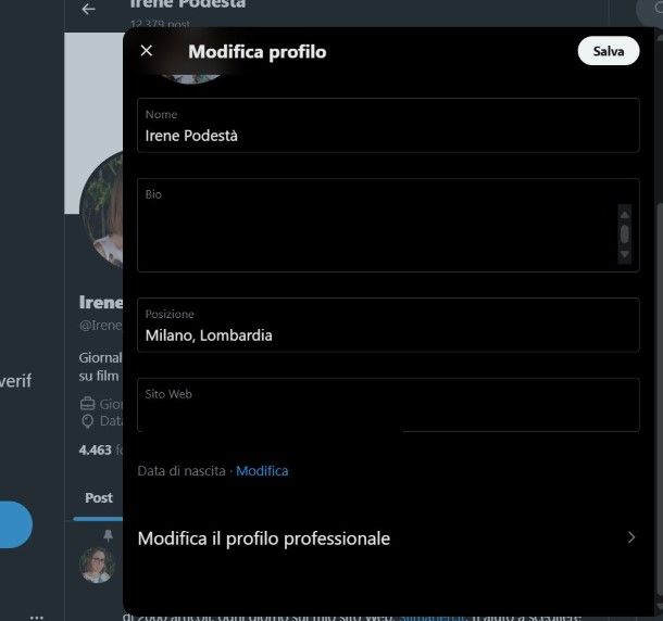 Personalizzare il profilo su X