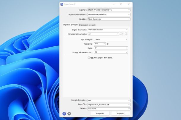 Usare lo scanner della stampante Epson da Windows
