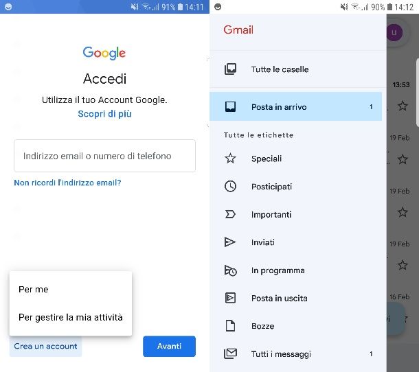 Creare account gmail da android