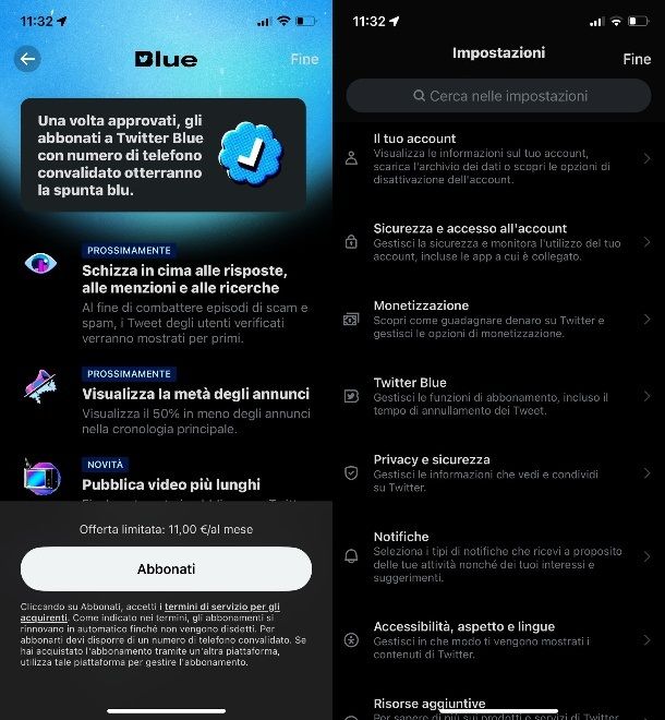 Abbonamento Twitter Blue