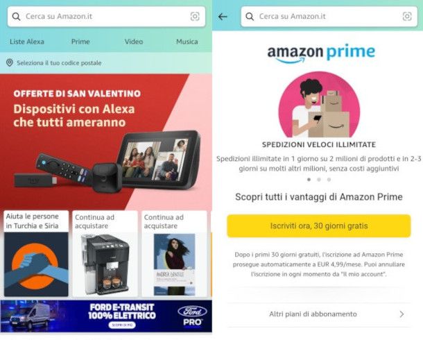 attivazione Amazon Prime da smartphone