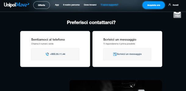 pagina di assistenza sito Unipolmove