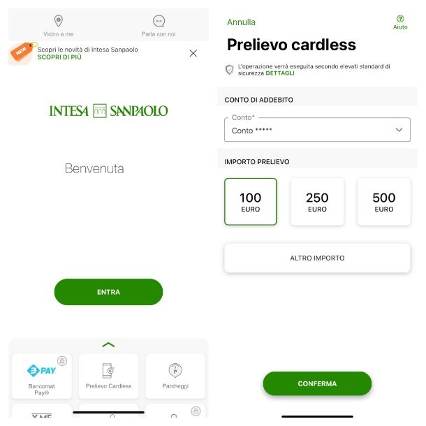 App Banca Intesa Mobile, prelievo cardless