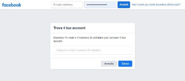 recupera password da Facebook