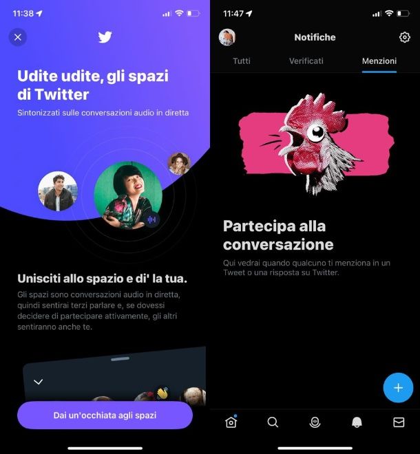 App Twitter spazi + notifiche