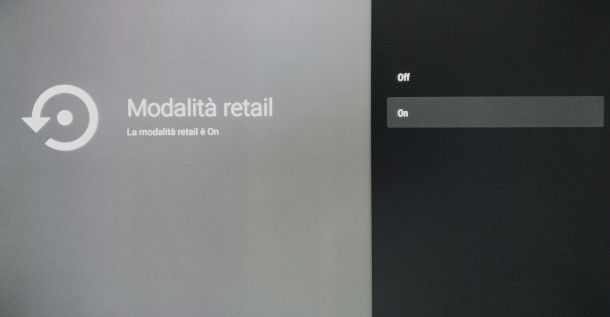 schermata per la selezione della modalità retail su TV TCL