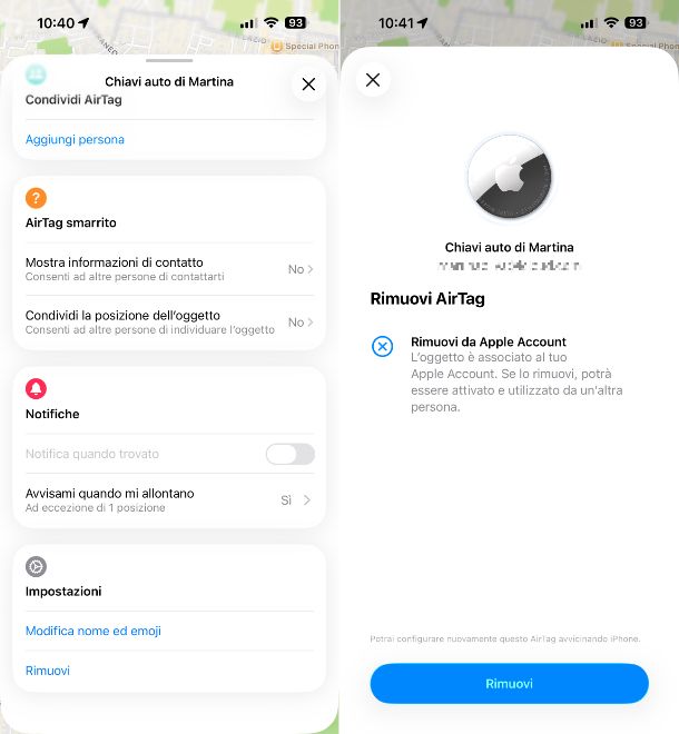 Resettare AirTag da iPhone