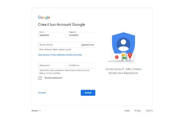 creare account gmail da pc