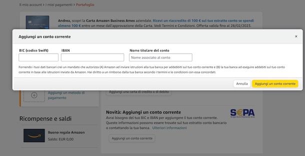Conto bancario su Amazon