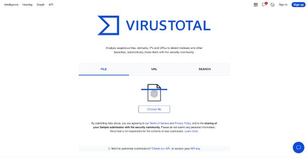 VirusTotal home page