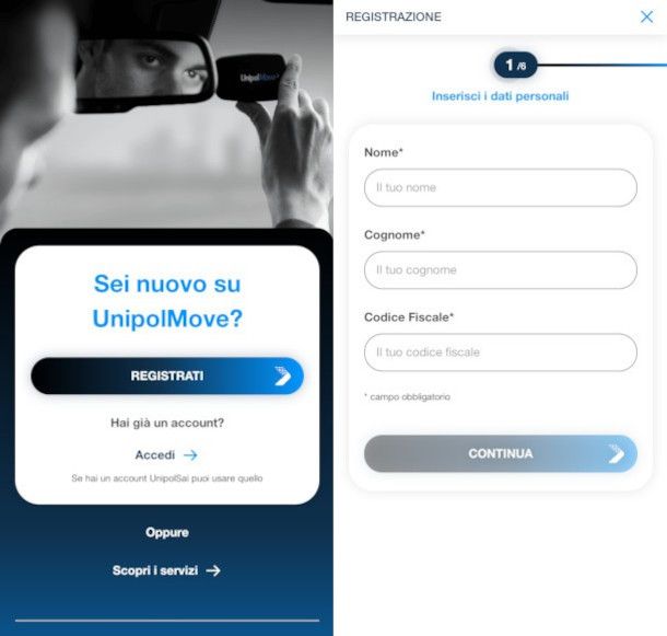 attivazione servizio da app Unipolmove