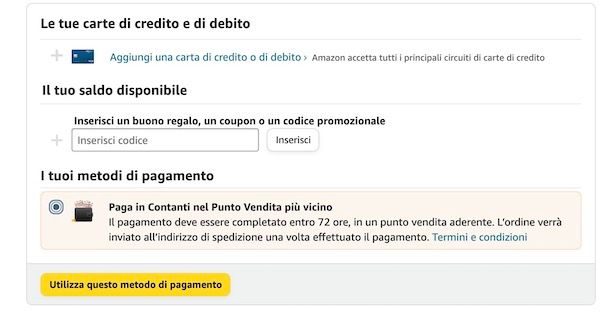 Paga in contanti Amazon