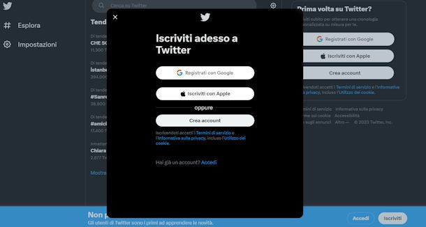 Iscriversi a Twitter da PC