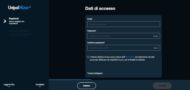 creazione account sito Unipolmove